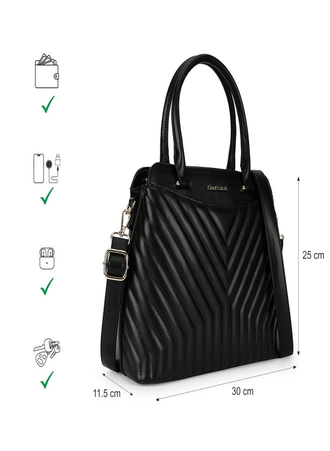 Fastrack Structured Quilted Satchel Bag for Women | Medium Faux Leather Bag with 3 Compartments, Top Handles, Detachable Strap, Multiple Pockets | Elegant Everyday Satchel for Work, College, Outings - Image 4